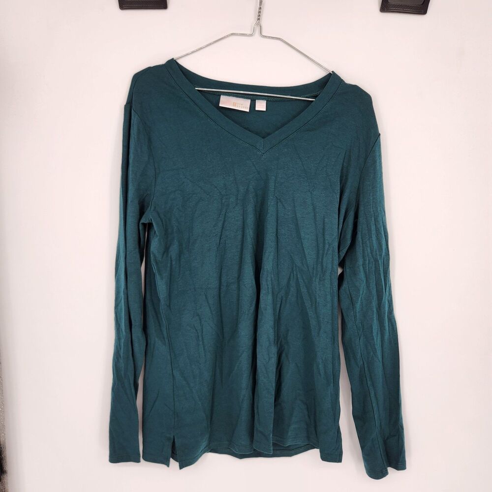 Belle by Kim Gravel Women's Medium Teal Blue Long Sleeve V Neck Top NWOT